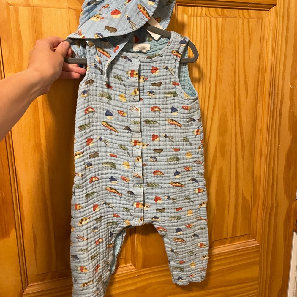 Angel Dear Light Blue Romper with Fish Design